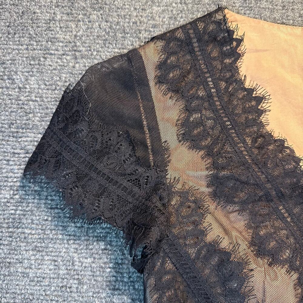JS Collections Black Lace Tan Illusion Stripe Cocktail Party A Line Dress Size 4 - Picture 4 of 10